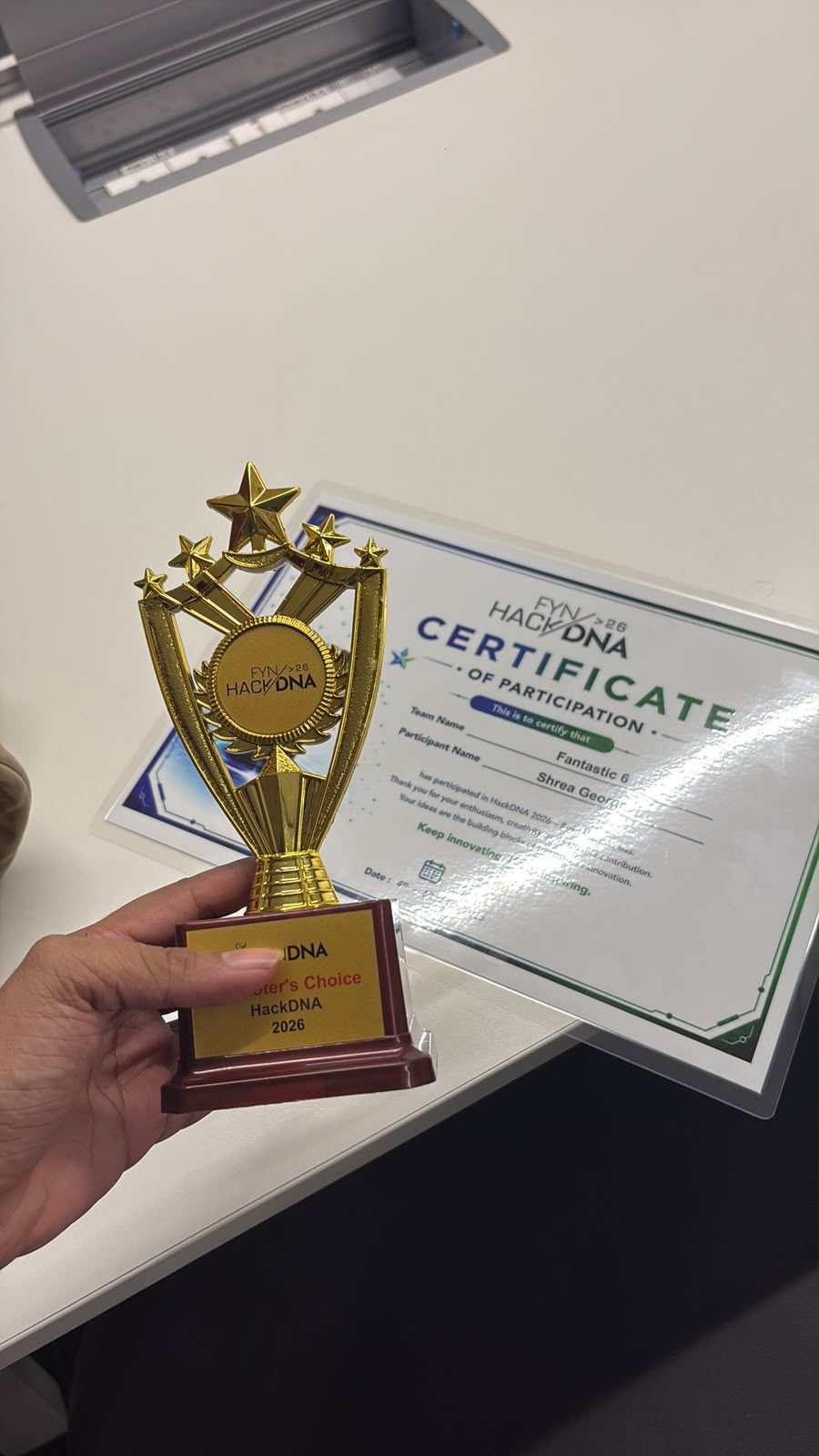 HackDNA Promoter's Choice certificate & trophy