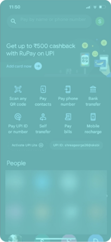Google Pay UPI home screen