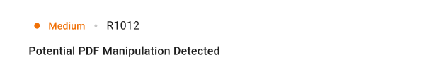 Compact row: Potential PDF Manipulation Detected, Medium, R1012