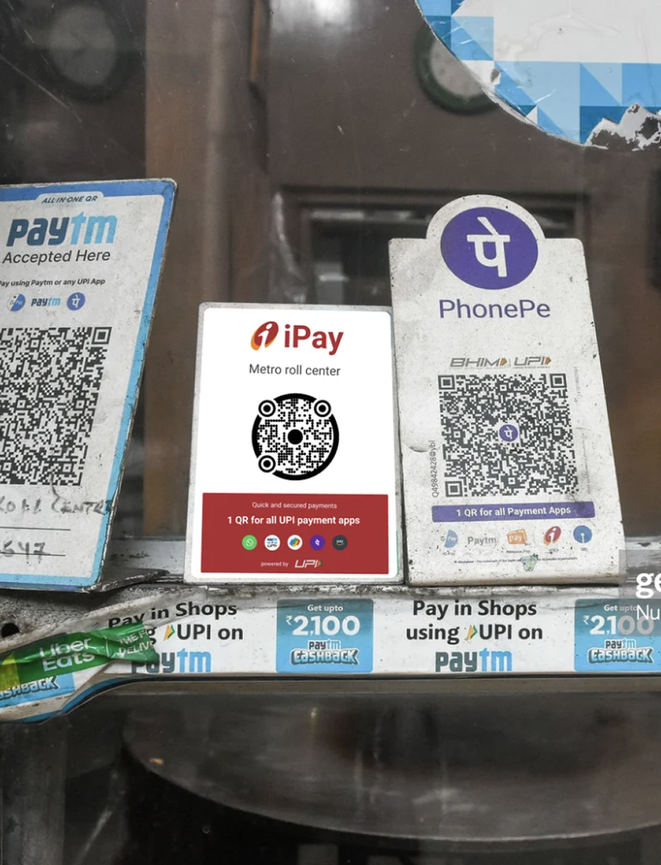 UPI QR stickers at a shop