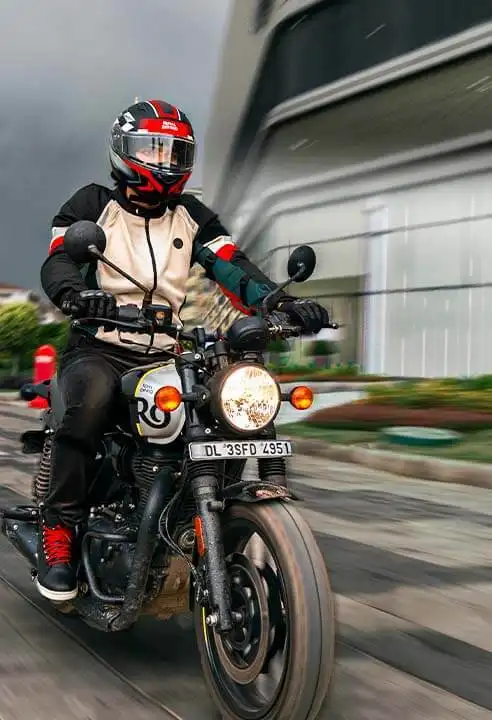 Rider on a Royal Enfield motorcycle